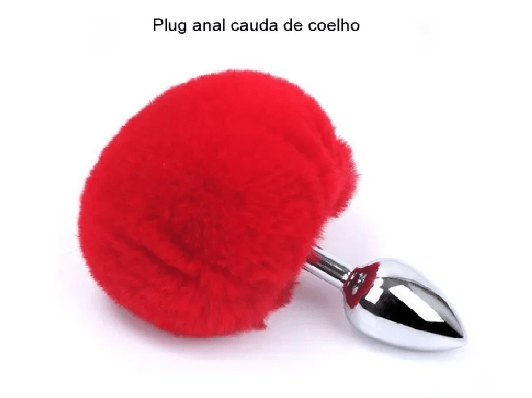 Liby Sex Shop PLUG ANAL EM AÇO INOXIDÁVEL POMPOM DE COELHO COR